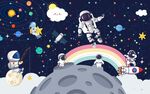 卡通兒童太空宇航員奇幻背景墻