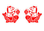 矢量剪紙風(fēng)格馬年與魚(yú)喜慶圖案