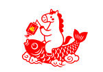 馬騎鯉魚送福剪紙圖案