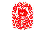 紅色剪紙風(fēng)可愛貓咪圖案