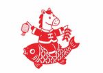 矢量剪紙馬騎錦鯉賀歲圖