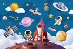 3D卡通宇航員太空星球宇宙背景