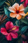熱帶花卉插畫 絢爛木槿綻放