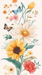 繽紛花卉與靈動(dòng)蝴蝶插畫