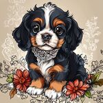 可愛查理王小獵犬與花卉
