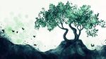 水墨風(fēng)孤樹(shù)飛鳥(niǎo)自然圖景