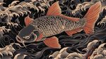 錦鯉游于海浪間圖案