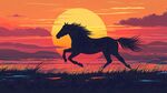 夕陽(yáng)下奔騰的駿馬