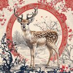 中式風小鹿插畫古韻雅致