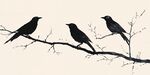 三只黑鳥(niǎo)棲于枝頭