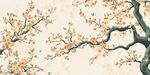 中式繁花樹(shù)枝插畫(huà)背景圖