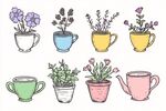 杯栽花卉插畫