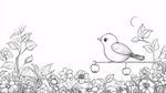 小鳥棲枝伴繁花與月