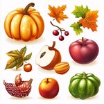 秋季蔬果與落葉插畫集合