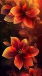 絢麗橙紅色花卉夢幻背景圖