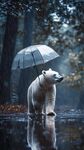 雨中撐傘的孤獨北極熊