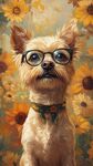 戴眼鏡的萌犬置身花海