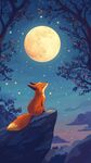 狐貍月夜凝望星空美景