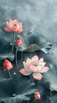 水墨風(fēng)荷花綻放圖