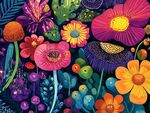夢幻多彩花卉插畫