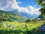 山間牧場景色