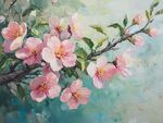 粉色桃花油畫花卉圖