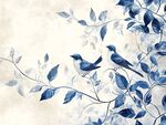 藍(lán)白花鳥(niǎo)圖 枝頭雙雀棲
