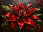 艷麗紅花朵與綠葉的油畫