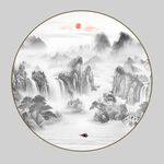 圓形水墨山水畫(huà)