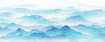 夢(mèng)幻藍(lán)調(diào)山水水彩畫