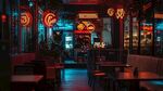 霓虹閃爍的時(shí)尚夜間餐廳