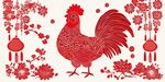 剪紙風紅公雞喜慶裝飾圖