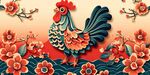 公雞瑞花剪紙風(fēng)插畫