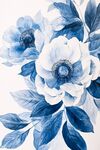 藍(lán)白花卉水彩畫精美圖案