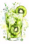 水彩風(fēng)獼猴桃冰飲插畫