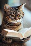 貓咪戴眼鏡專注看書