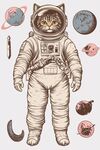 宇航貓與星際元素插畫