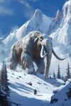 猛犸象漫步雪山壯麗圖景