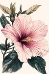 粉色木槿花插畫