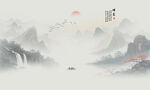 意境水墨山畫(huà)背景壁畫(huà)