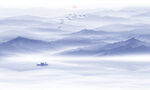 藍(lán)色水墨山水畫