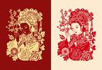 中式古典戲曲人物清代美女圖案