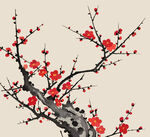 水墨紅梅圖