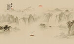 流水生財(cái)水墨山水背景墻壁畫