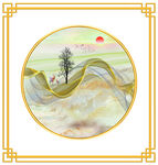 圓形中式山水風景圖