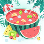 夏季收獲季節(jié)水果拼盤西瓜汁插畫