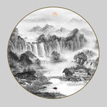 圓形水墨山水畫