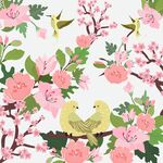 春日繁花間的雙鳥圖景數(shù)碼印花四