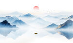 水墨山水風(fēng)景畫壁畫