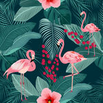 火烈鳥(niǎo)與花卉的熱帶風(fēng)情數(shù)碼印花